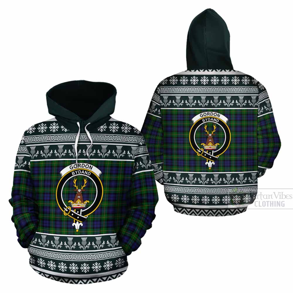 Gordon Clan Tartan Christmas Cotton Hoodie with Family Crest - Tartan Vibes Clothing
