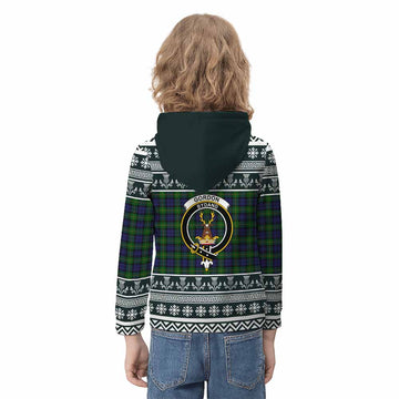 Gordon Clan Tartan Christmas Kid Hoodie with Family Crest