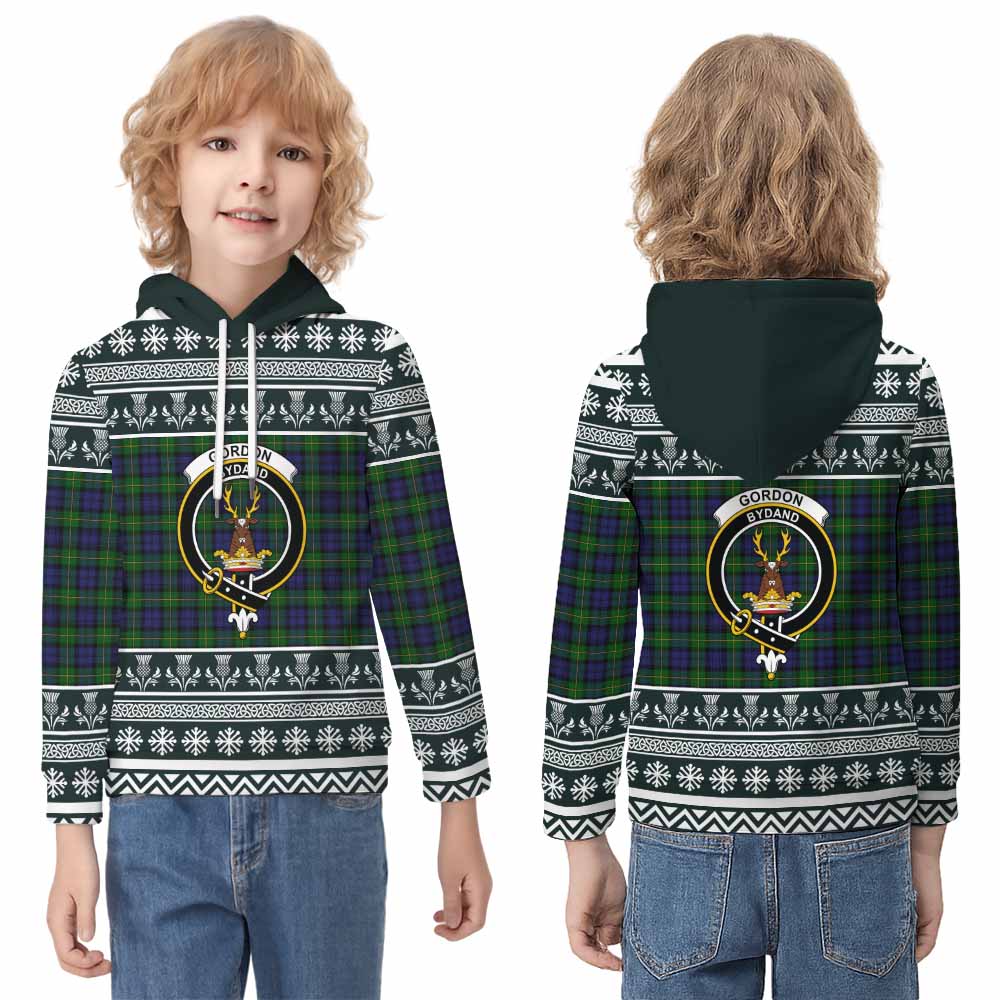 Gordon Clan Tartan Christmas Kid Hoodie with Family Crest - Tartan Vibes Clothing