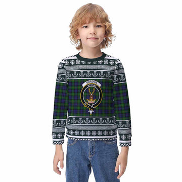 Gordon Clan Tartan Christmas Kid Ugly Sweatshirt with Family Crest