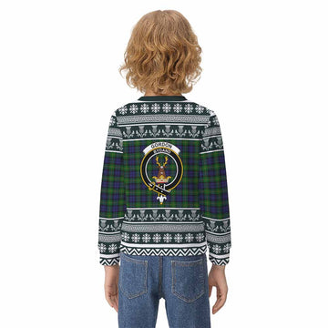 Gordon Clan Tartan Christmas Kid Ugly Sweatshirt with Family Crest