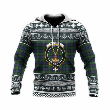 Gordon Clan Tartan Christmas Knitted Hoodie with Family Crest