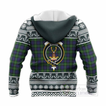 Gordon Clan Tartan Christmas Knitted Hoodie with Family Crest