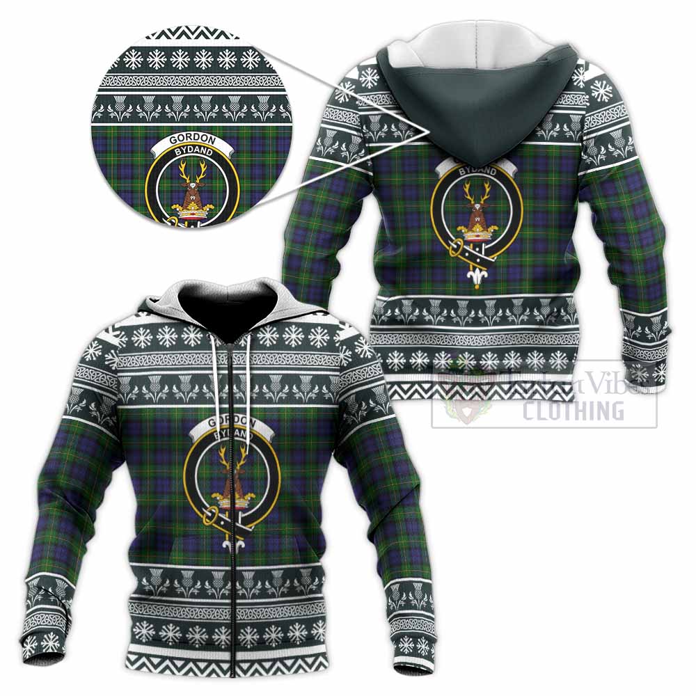 Gordon Clan Tartan Christmas Knitted Hoodie with Family Crest - Tartan Vibes Clothing