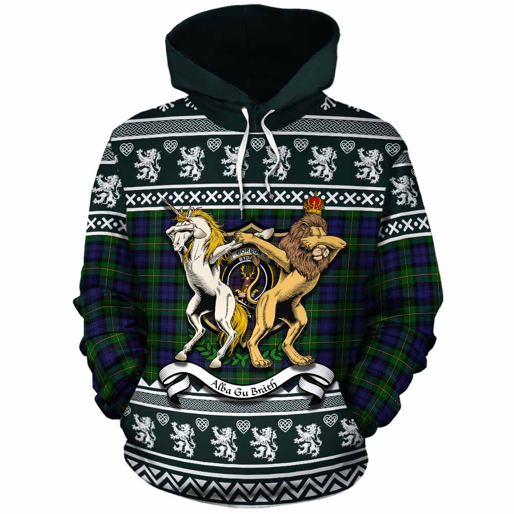 Gordon Clan Tartan Crest Christmas Cotton Hoodie Coat of Arms Funny Style - Tartan Vibes Clothing