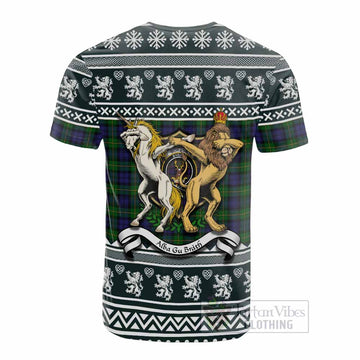 Gordon Clan Tartan Crest Christmas Cotton T-shirt Coat of Arms Funny Style