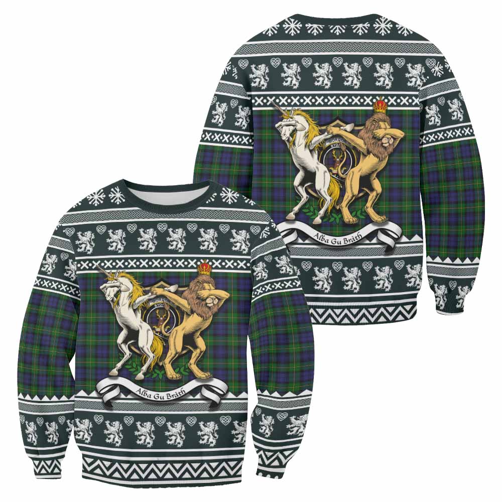Gordon Clan Tartan Crest Christmas Sweatshirt Coat of Arms Funny Style - Tartan Vibes Clothing