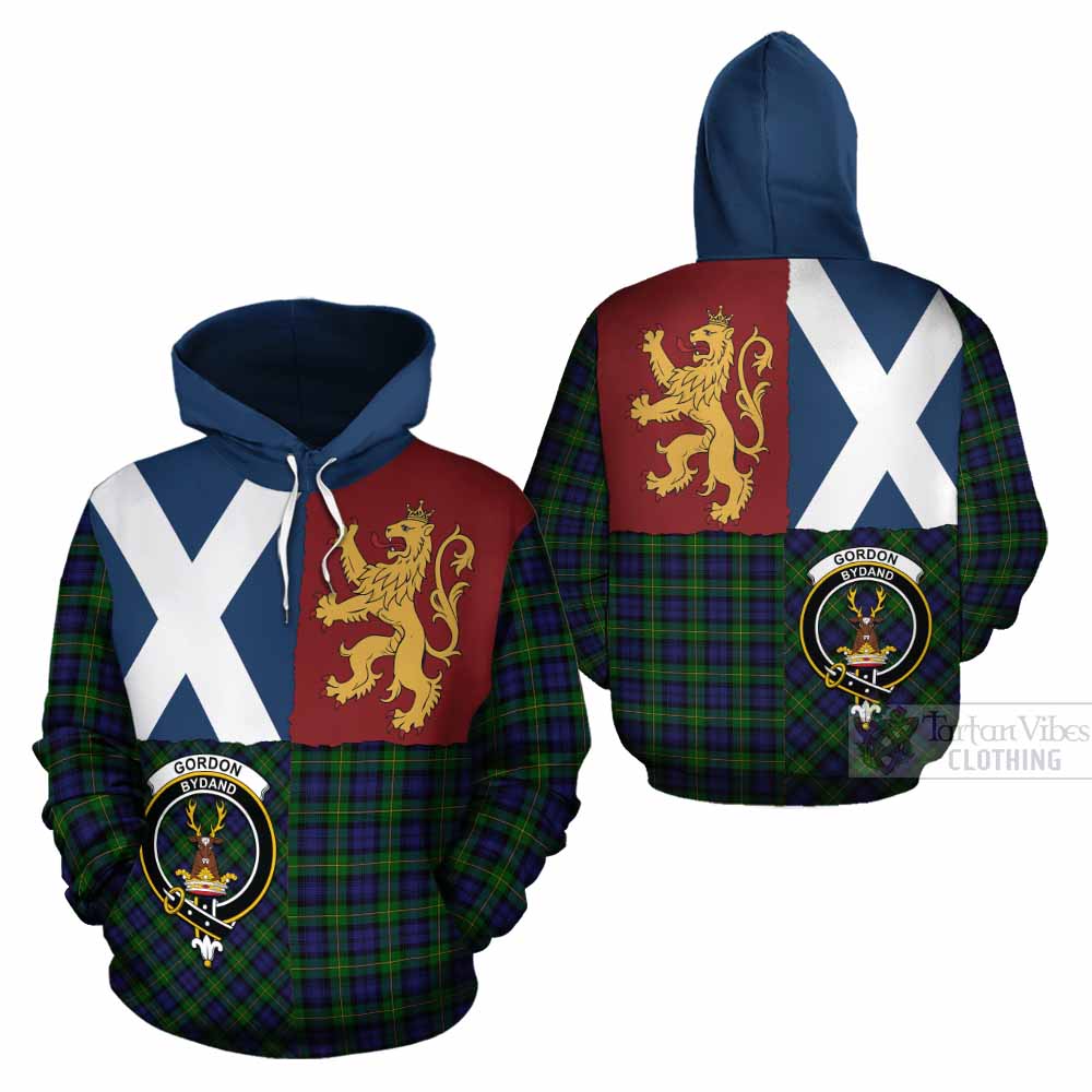 Gordon Crest Tartan Cotton Hoodie with Lion Rampant Saltire Style - Tartan Vibes Clothing