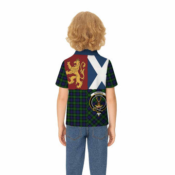 Gordon Crest Tartan Kid Polo Shirt with Lion Rampant Saltire Style