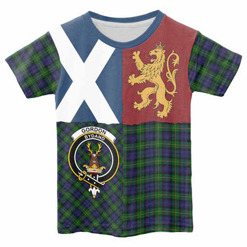 Gordon Crest Tartan Kid T-shirt with Lion Rampant Saltire Style
