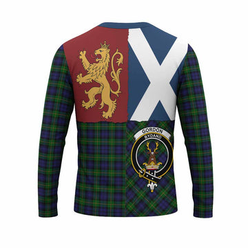 Gordon Crest Tartan Long Sleeve T-Shirt with Lion Rampant Saltire Style