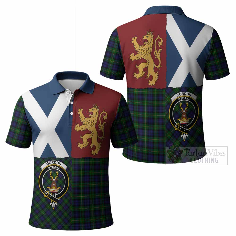 Gordon Crest Tartan Polo Shirt with Lion Rampant Saltire Style