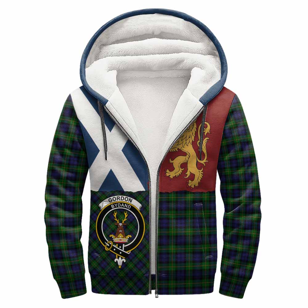 Gordon Crest Tartan Sherpa Hoodie with Lion Rampant Saltire Style