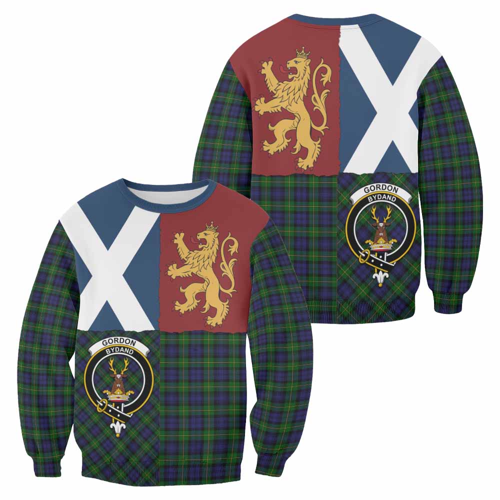 Gordon Crest Tartan Sweatshirt with Lion Rampant Saltire Style