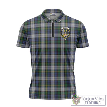 Gordon Dress Tartan Zipper Polo Shirt with Family Crest