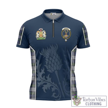 Gordon Dress Tartan Zipper Polo Shirt with Family Crest and Scottish Thistle Vibes Sport Style