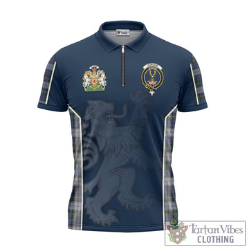 Gordon Dress Tartan Zipper Polo Shirt with Family Crest and Lion Rampant Vibes Sport Style