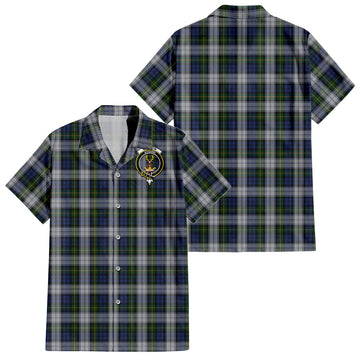 Gordon Dress Tartan Short Sleeve Button Down Shirt with Family Crest