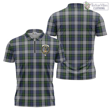 Gordon Dress Tartan Zipper Polo Shirt with Family Crest