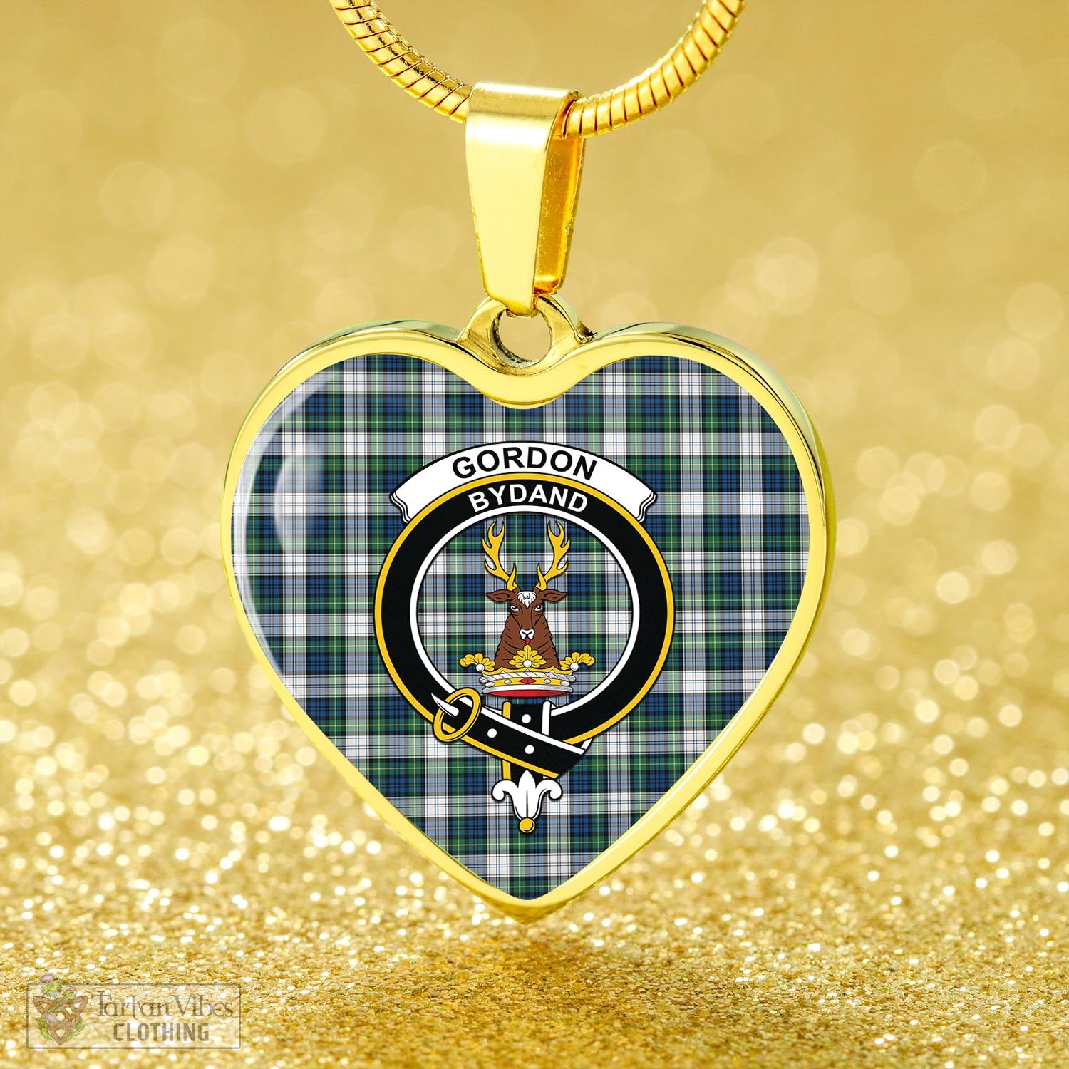 Tartan Vibes Clothing Gordon Dress Ancient Tartan Heart Necklace with Family Crest
