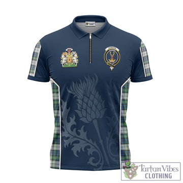 Gordon Dress Ancient Tartan Zipper Polo Shirt with Family Crest and Scottish Thistle Vibes Sport Style