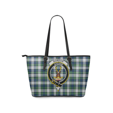 Gordon Dress Ancient Tartan Leather Tote Bag with Family Crest
