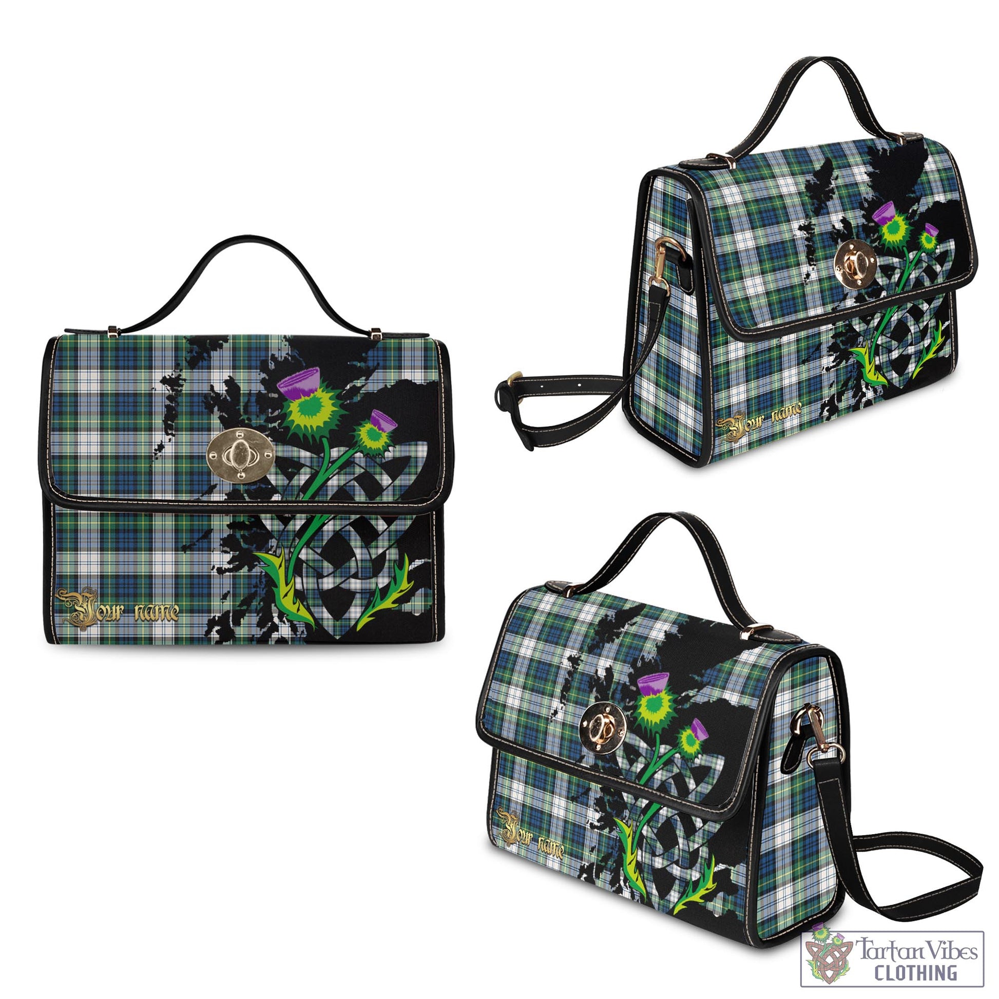 Tartan Vibes Clothing Gordon Dress Ancient Tartan Waterproof Canvas Bag with Scotland Map and Thistle Celtic Accents