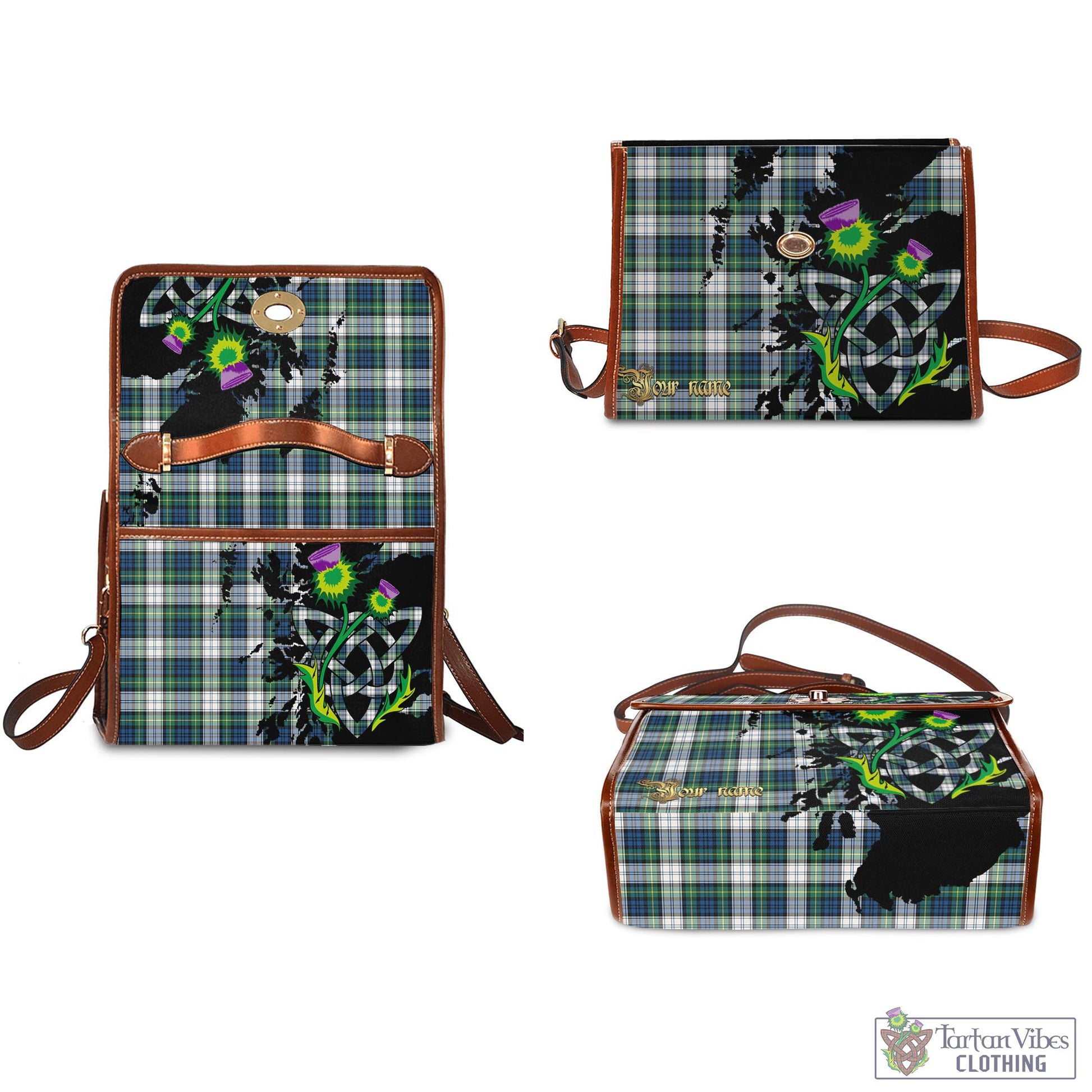 Tartan Vibes Clothing Gordon Dress Ancient Tartan Waterproof Canvas Bag with Scotland Map and Thistle Celtic Accents