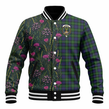 Gordon Family Crest Tartan Baseball Jacket Scottish Thistle Flower Pattern Half Style