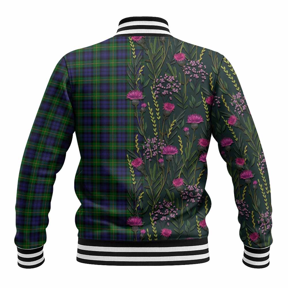 Gordon Family Crest Tartan Baseball Jacket Scottish Thistle Flower Pattern Half Style - Tartan Vibes Clothing