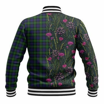 Gordon Family Crest Tartan Baseball Jacket Scottish Thistle Flower Pattern Half Style