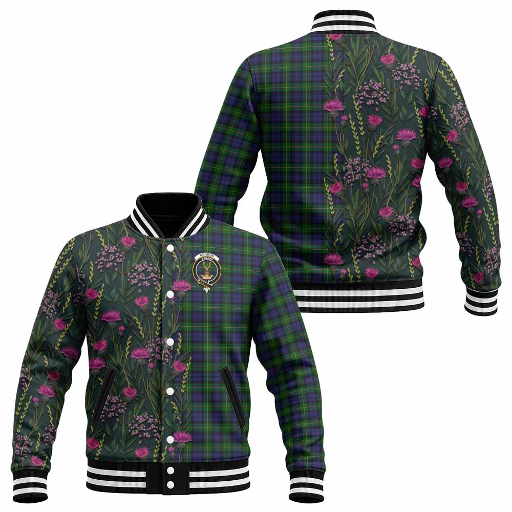 Gordon Family Crest Tartan Baseball Jacket Scottish Thistle Flower Pattern Half Style - Tartan Vibes Clothing