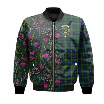 Gordon Family Crest Tartan Bomber Jacket Scottish Thistle Flower Pattern Half Style