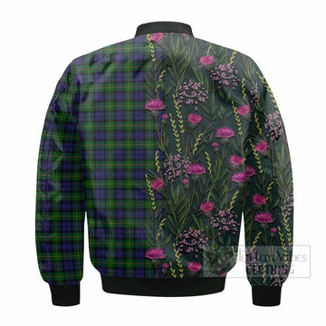 Gordon Family Crest Tartan Bomber Jacket Scottish Thistle Flower Pattern Half Style