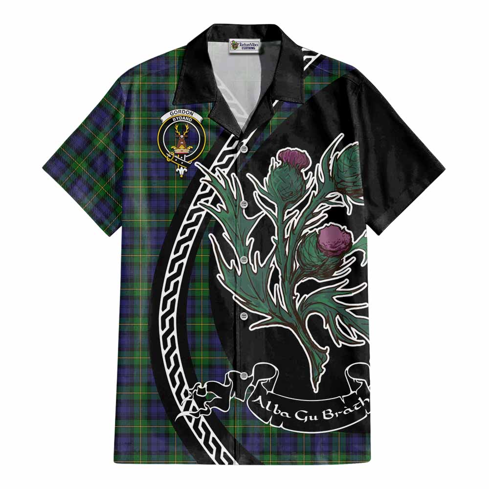 Gordon Family Crest Tartan Cotton Hawaiian Shirt Alba Thistle Inspired - Tartan Vibes Clothing