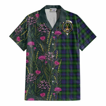Gordon Family Crest Tartan Cotton Hawaiian Shirt Scottish Thistle Flower Pattern Half Style - Tartan Vibes Clothing
