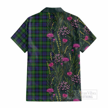 Gordon Family Crest Tartan Cotton Hawaiian Shirt Scottish Thistle Flower Pattern Half Style - Tartan Vibes Clothing
