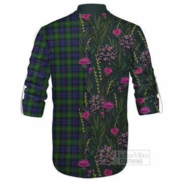 Gordon Family Crest Tartan Ghillie Shirt Scottish Thistle Flower Pattern Half Style