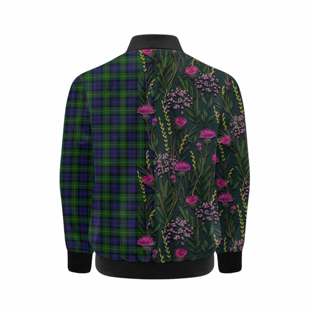 Gordon Family Crest Tartan Kid Bomber Jacket Scottish Thistle Flower Pattern Half Style - Tartan Vibes Clothing