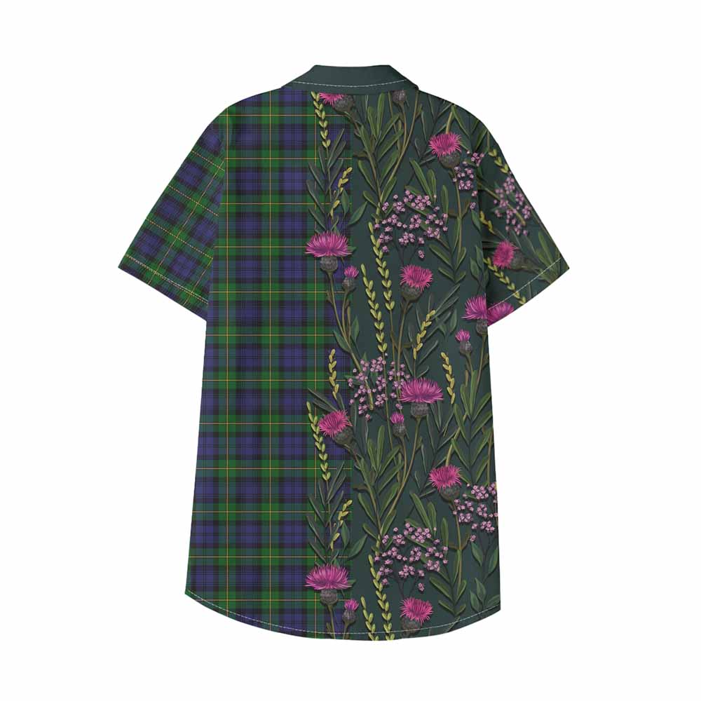 Gordon Family Crest Tartan Kid Hawaiian Shirt Scottish Thistle Flower Pattern Half Style - Tartan Vibes Clothing