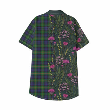 Gordon Family Crest Tartan Kid Hawaiian Shirt Scottish Thistle Flower Pattern Half Style