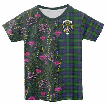 Gordon Family Crest Tartan Kid T-shirt Scottish Thistle Flower Pattern Half Style