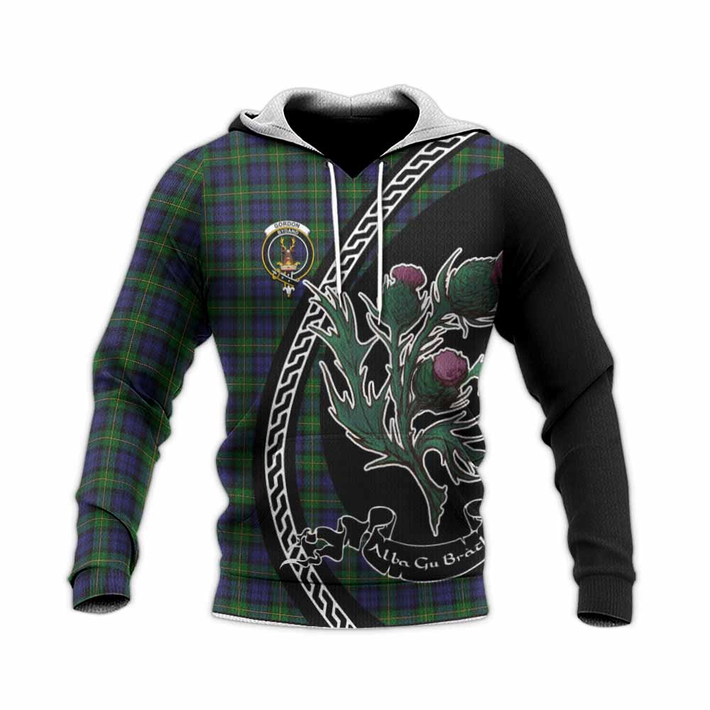 Gordon Family Crest Tartan Knitted Hoodie Alba Thistle Inspired - Tartan Vibes Clothing