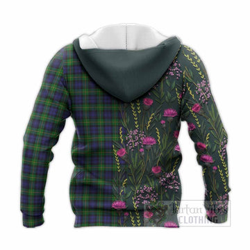 Gordon Family Crest Tartan Knitted Hoodie Scottish Thistle Flower Pattern Half Style