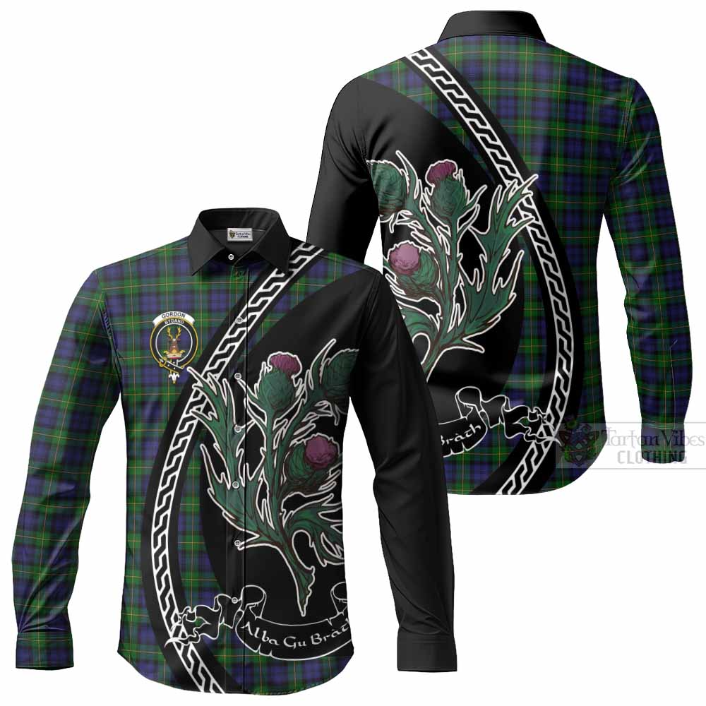 Gordon Family Crest Tartan Long Sleeve Button Shirts Alba Thistle Inspired - Tartan Vibes Clothing