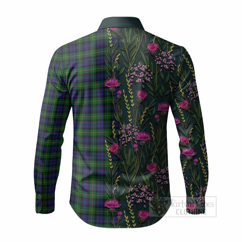 Gordon Family Crest Tartan Long Sleeve Button Shirts Scottish Thistle Flower Pattern Half Style - Tartan Vibes Clothing