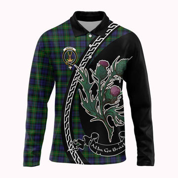Gordon Family Crest Tartan Long Sleeve Polo Shirt Alba Thistle Inspired