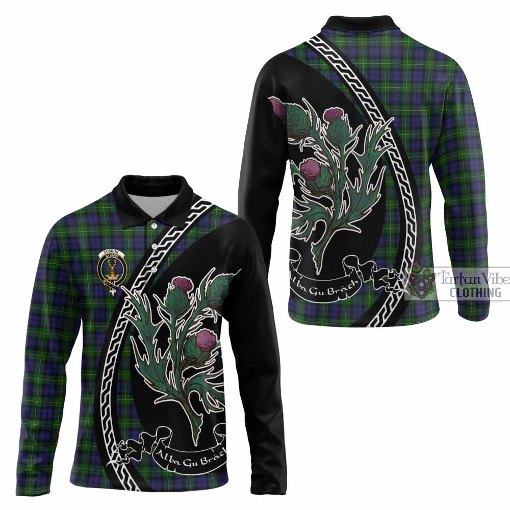 Gordon Family Crest Tartan Long Sleeve Polo Shirt Alba Thistle Inspired - Tartan Vibes Clothing