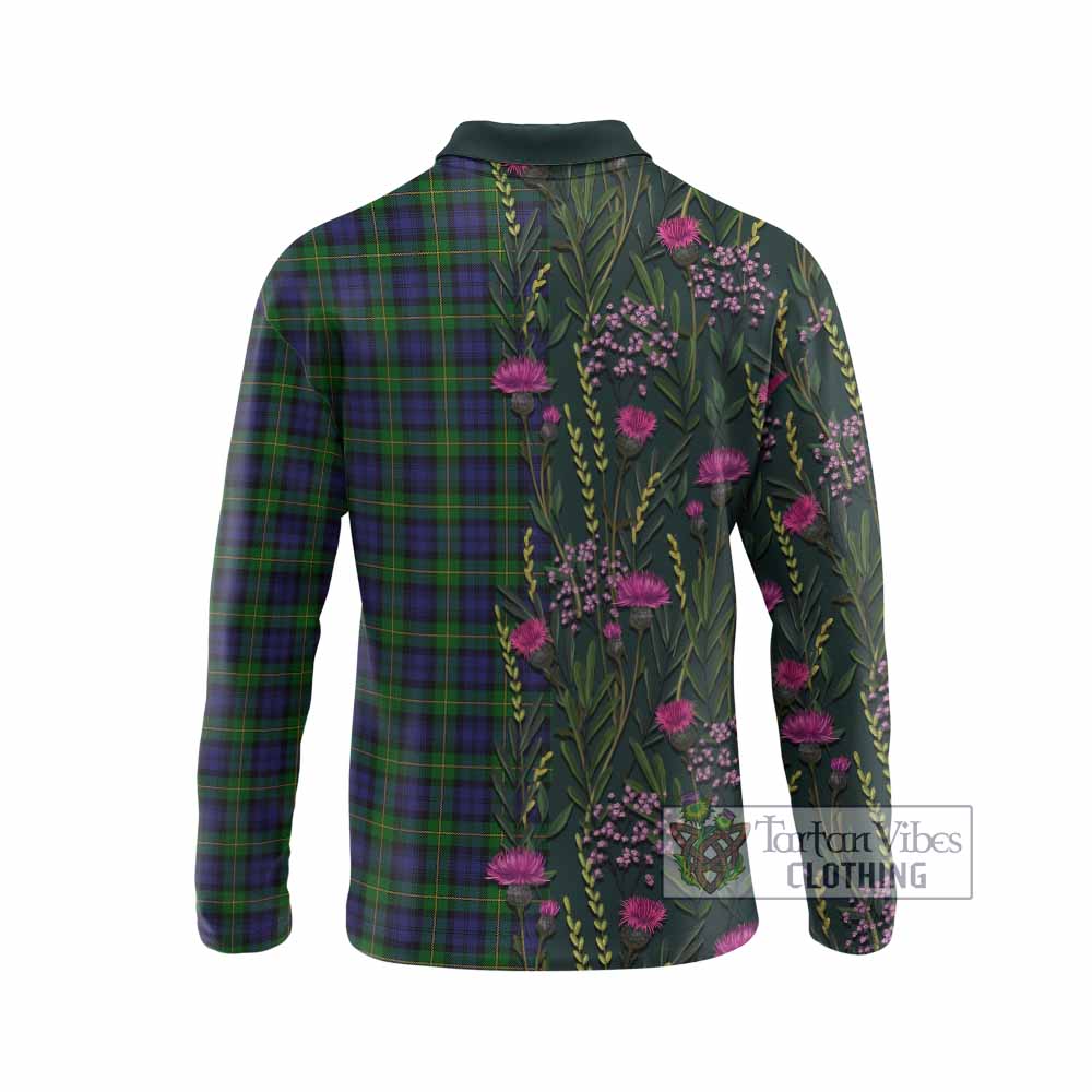Gordon Family Crest Tartan Long Sleeve Polo Shirt Scottish Thistle Flower Pattern Half Style - Tartan Vibes Clothing