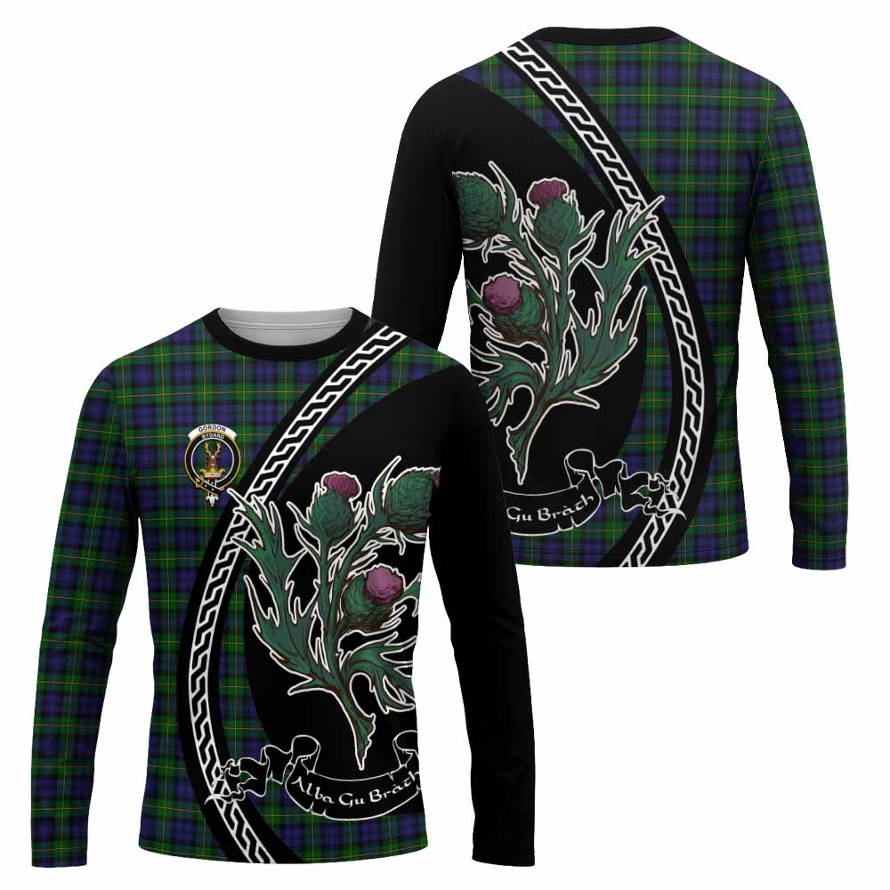 Gordon Family Crest Tartan Long Sleeve T-Shirt Alba Thistle Inspired - Tartan Vibes Clothing